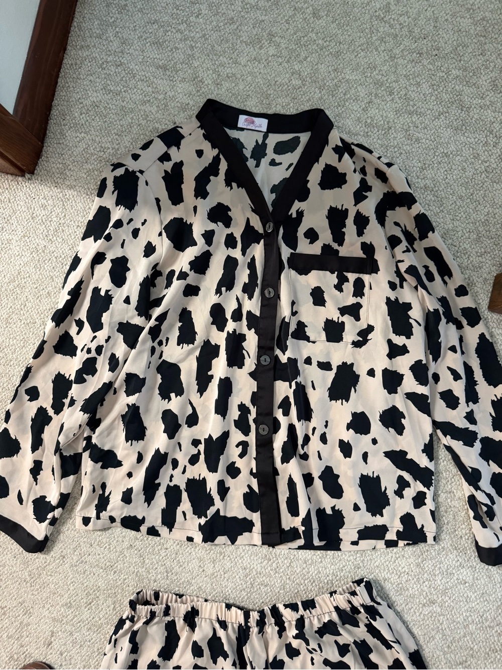 Women’s Beige and Black animal print  Button-Front pajama’s